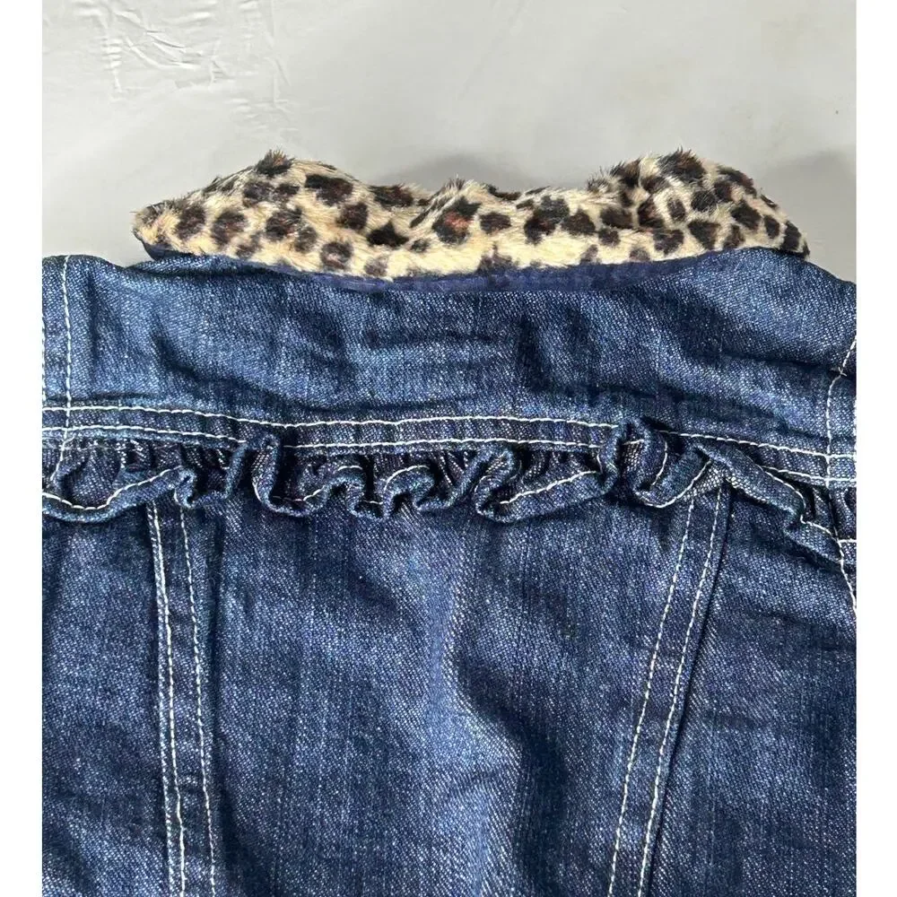 Nanette Kids sz 12 mth Dark denim jacket leopard collar embroidered cat face
